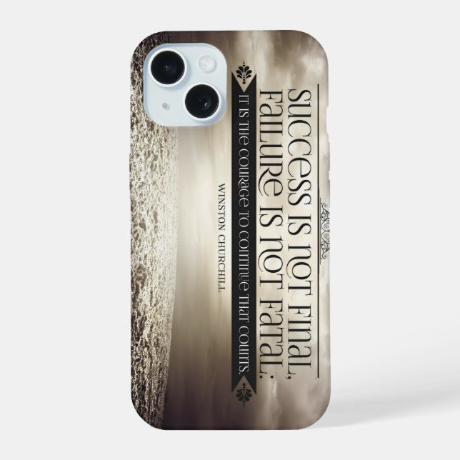 Winston Churchill Inspirational Zitat "Courage" iPhone 15 Hülle (Rückseite)