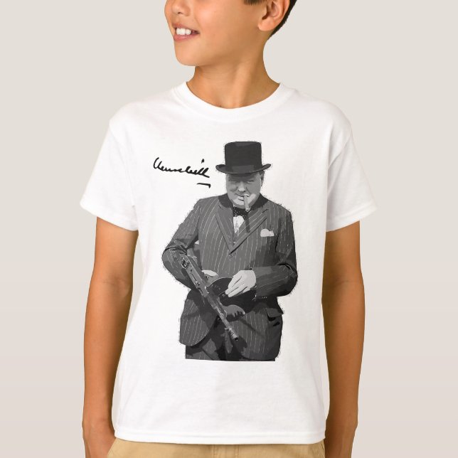 Winston Churchill mit Tommy Gun European Held T-Shirt (Vorderseite)