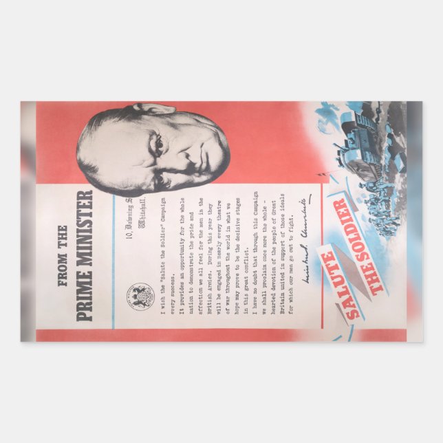 Winston Churchill, Reprint des britischen Posters  Rechteckiger Aufkleber (Vorderseite)