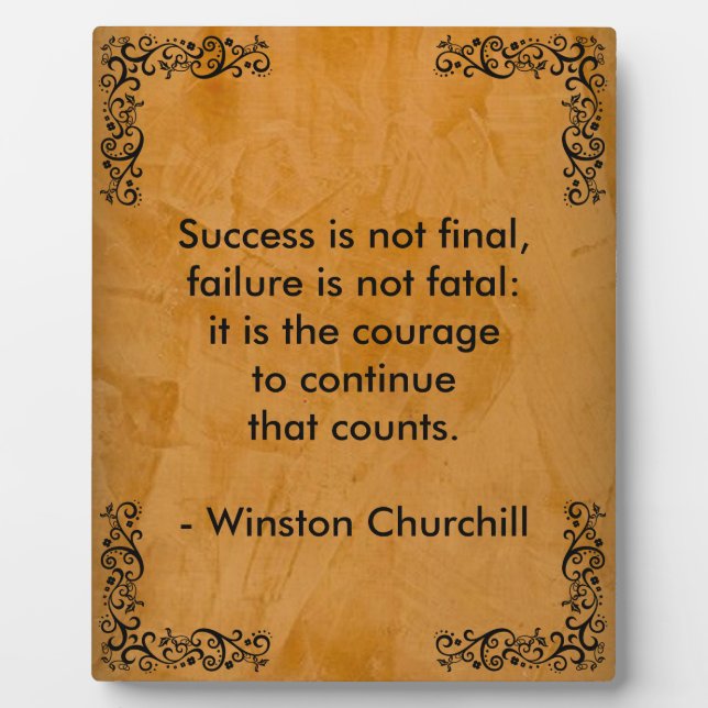 Winston Churchill Zitat; Erfolgscroll & Stucco Fotoplatte (Vorderseite)