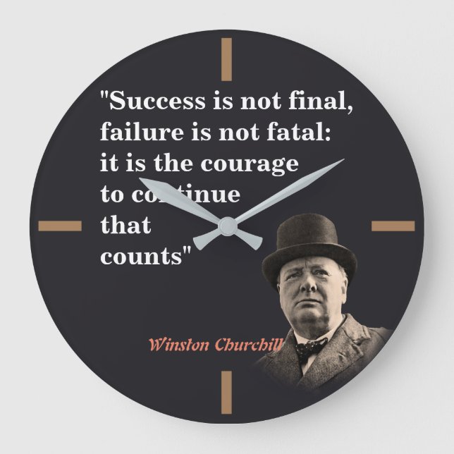 Winston Churchill Zitat über Mut Große Wanduhr (Vorderseite)