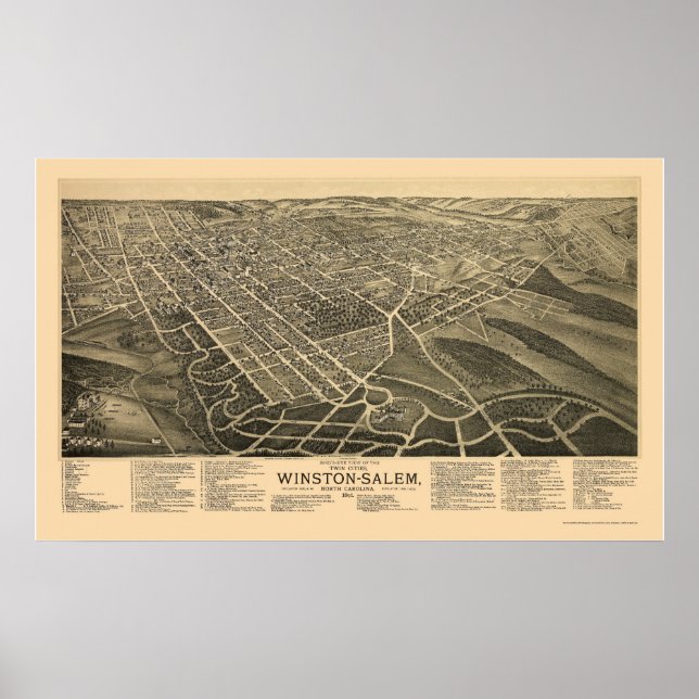 Winston-Salem, NC Panorama Karte - 1891 Poster (Vorne)