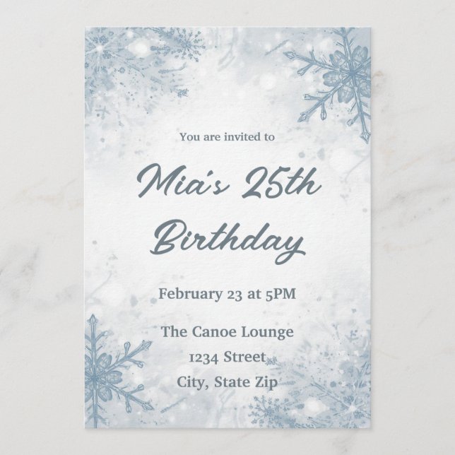 Winter 25th Birthday Invitation – Snowflakes Einladung (Vorderseite)