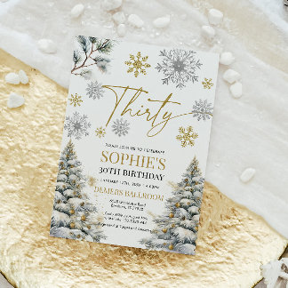 Winter 30 Geburtstag Einladung Gold und Silber
