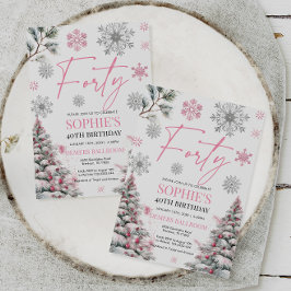 Winter 40 Geburtstag Einladung, Rosa und Silber Einladung