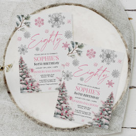 Winter 80 Geburtstag Einladung, rosa Winter Einladung