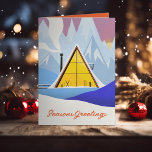 Winter A Frame Ski Chalet Retro Feiertagskarte<br><div class="desc">Passen Sie Ihre Geschäfts- oder Familienkarte an,  mit einer originalen Bild-Abbildung von Becky Nimoy; fügen Sie Fotos nach Belieben hinzu.</div>