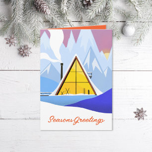 Winter A Frame Ski-Chalet Retro-Stil Feiertagskarte