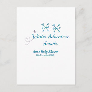 Winter-Abenteuer erwartet Baby-Party blaue Schneef Postkarte
