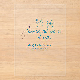 Winter Adventure awaits baby shower blue snowflake Acryleinladungen