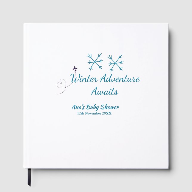 Winter Adventure awaits baby shower blue snowflake Gästebuch (Vorderseite)
