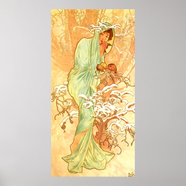 Winter Alfons Mucha Art Nouveau Poster (Vorne)