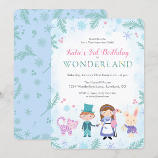 Winter Alice im Wunderland Girls Geburtstag Einladung