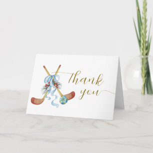 Winter All Star Bow Floral Hockey Baby Shower  Dankeskarte