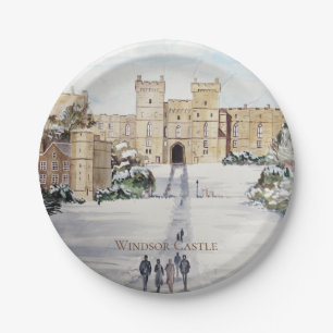 Winter am Schloss Windsor Landschaftsbild Pappteller