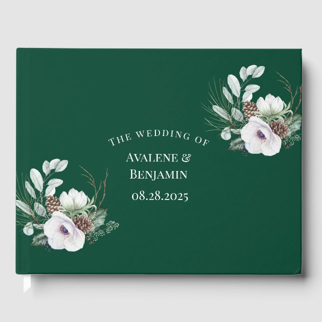 Winter Anemone Blautönen handgemalte Hochzeit Gästebuch (Vorderseite)