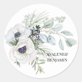 Winter Anemone Blumen Hand bemalt Hochzeit Runder Aufkleber