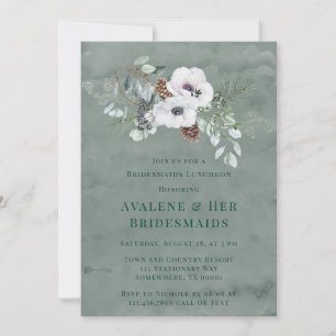 Winter Anemone Handgemalte Bridesmaids Luncheon Einladung