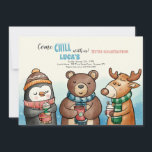Winter Animal Friends Geburtstagsparty Einladung<br><div class="desc">Drei Freunde von Tieren (Pinguin, Bär, Reh), die für die Kälte verkleidet sind, kühlen mit warmen Getränken in ihren Händen. Eine niedliche Geburtstagsfeier zum Winterthema.Background Vektor erstellt von freepik - www.freepik.com). ()Die Karte lässt sich einfach mit Ihrem Text, Schriftart, Schriftart, Papierform und der Auswahl von sechs Papiertypen anpassen.() Nicht genau...</div>