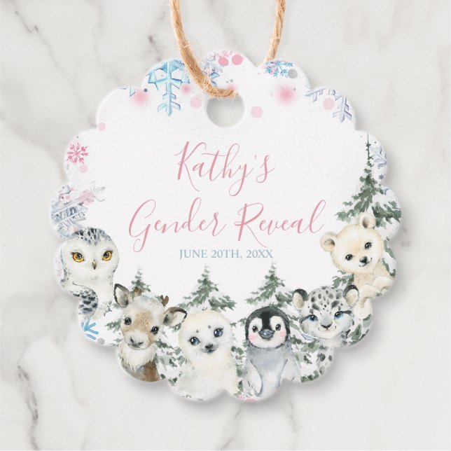 Winter Animal Gender Offenbarung er oder sie Schne Geschenkanhänger (Vorderseite)