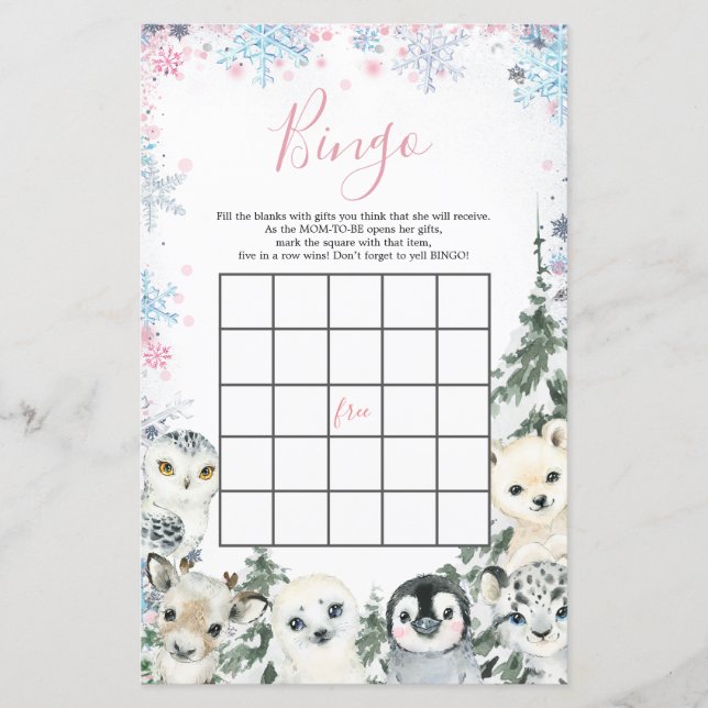 Winter Animal Gender Reveal Bingo Games (Vorderseite)