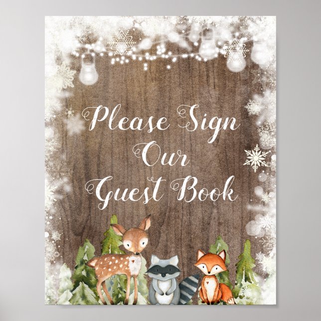 Winter Animal Rustic Wood Bitte unterschreiben Sie Poster (Vorne)