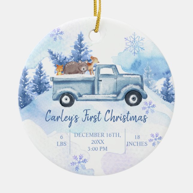 Winter Animal Truck Foods Erste Weihnachtsfeier Keramik Ornament (Vorne)