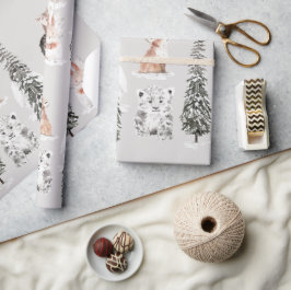 Winter Animals Grey Baby Shower Geschenkpapier