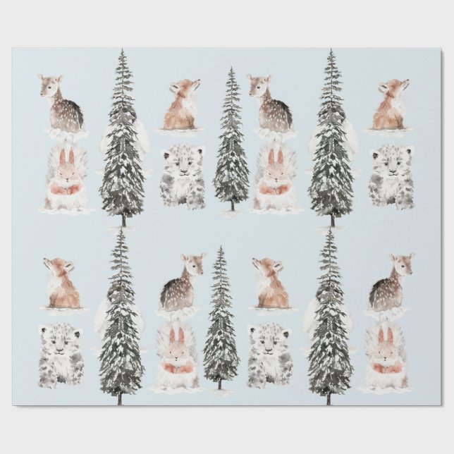 Winter Animals Icy Blue Baby Shower Geschenkpapier (Flach)