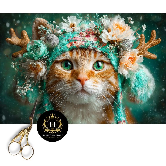 Winter Antler Cat Floral Decoupage Craft Papier (Von Creator hochgeladen)