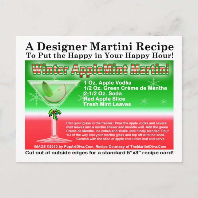 Winter Apple Mint Weihnachts Martini Rezept Card Postkarte (Vorderseite)