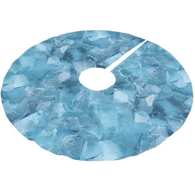 Winter Aqua Blue Ice Schneeflocken Polyester Weihnachtsbaumdecke (Schrägansicht)
