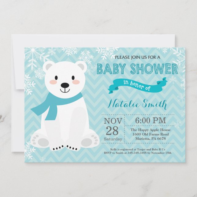Winter-Aqua-Eisbär-Babyparty-Einladung Einladung (Vorderseite)