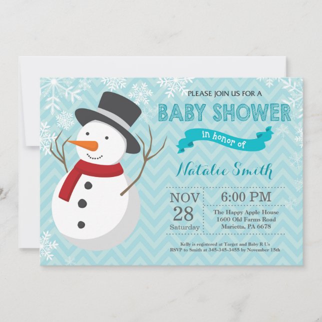 Winter-Aqua-Schneemann-Babyparty-Einladung Einladung (Vorderseite)