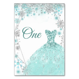 Winter Aquamarin Silver Snowflake Quinceñera Tischnummer