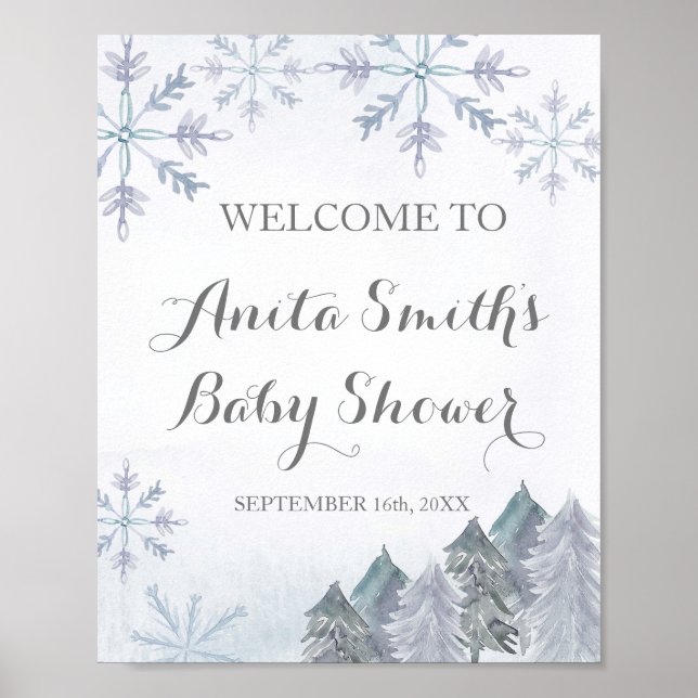 Winter Aquarell Babydusche Begrüßungszeichen Poster (Vorne)