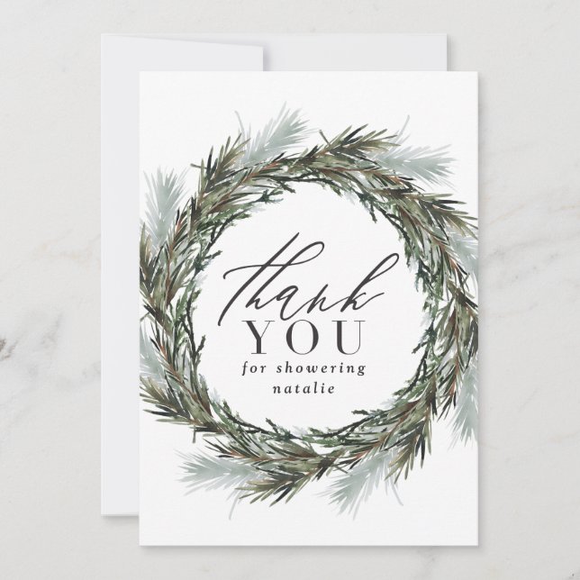 Winter Aquarell botanische Babydusche Vielen Dank (Vorderseite)