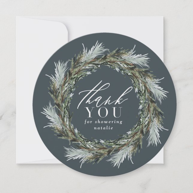 Winter Aquarell botanische Babydusche Vielen Dank (Vorderseite)
