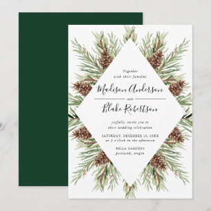 Winter-Aquarell-Tannenzapfen-Rahmen-Hochzeit Einladung