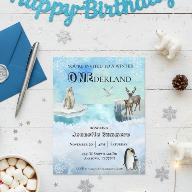 Winter Arctic Animal Geburtstag 1. erste Onederlan Flyer (Von Creator hochgeladen)