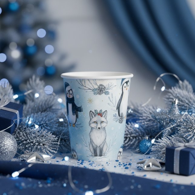 Winter Arctic Animals Cute Penguin & Polar Bear Pappbecher (Winter Arctic Animals Cute Penguin & Polar Bear Paper Cups)