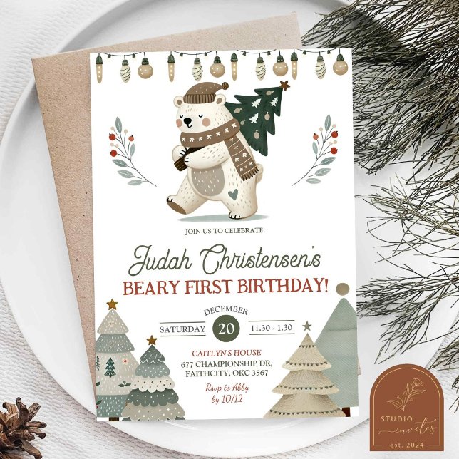 Winter Arctic Beary First Birthday Invitation (Créateur téléchargé)