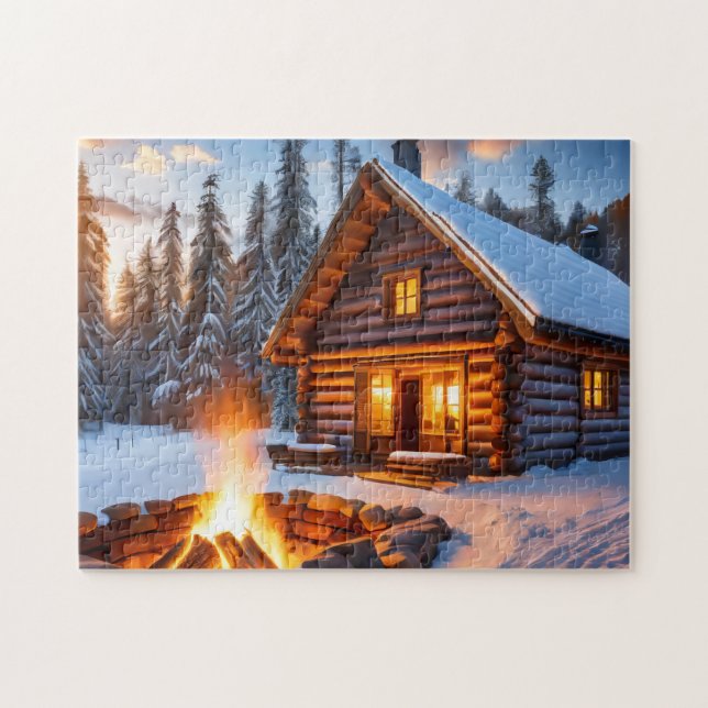 Winter Art Log Cabine Easy Cerveau Art Puzzle Hive (Horizontal)