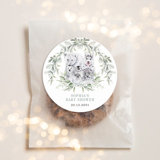 Winter Artic Animals Holiday Baby Dusche Runder Aufkleber (Von Creator hochgeladen)