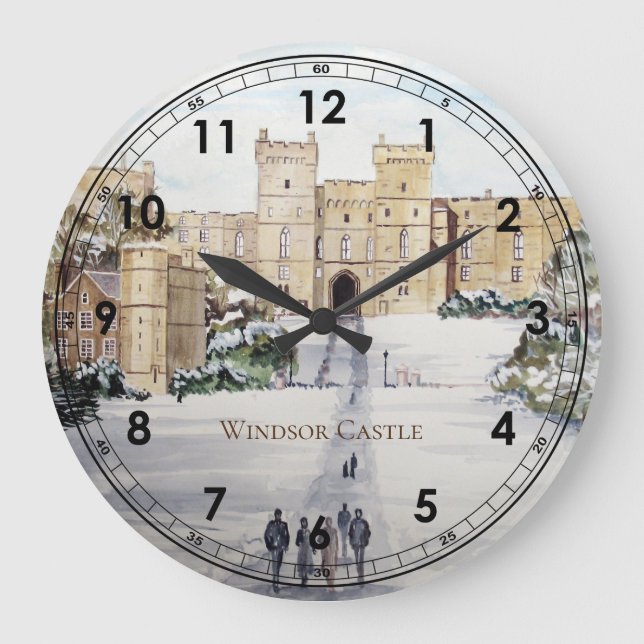 Winter at Windsor Castle Landscape Painting Große Wanduhr (Vorderseite)