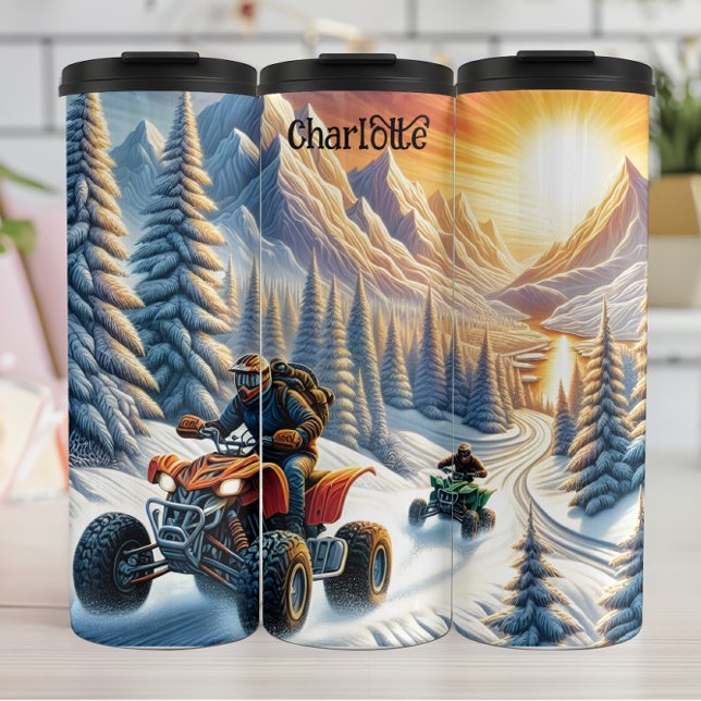 Winter ATV: Snowy Mountain Sunset Ride Thermosbecher (Von Creator hochgeladen)