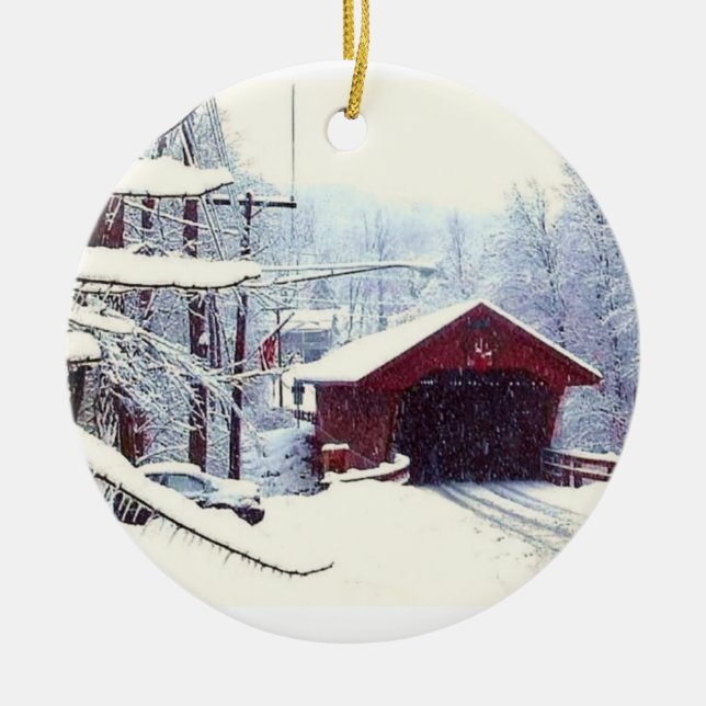 WINTER AUF DER BRÜCKEN-Verzierung Keramikornament (Vorne)
