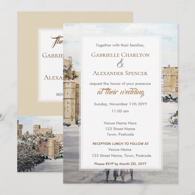 Winter auf Schloss Windsor Hochzeit Einladung (Vorne/Hinten)