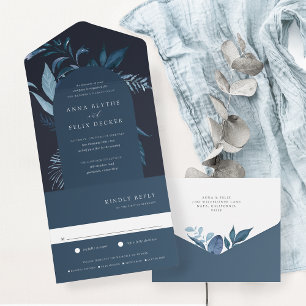 Winter Azure Blaue Botanische Bogen Hochzeit All In One Einladung
