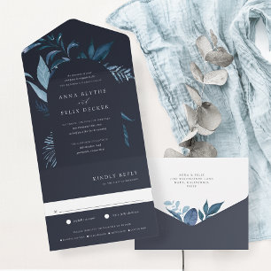 Winter Azure Blue Botanical Arch Wedding All In One Einladung